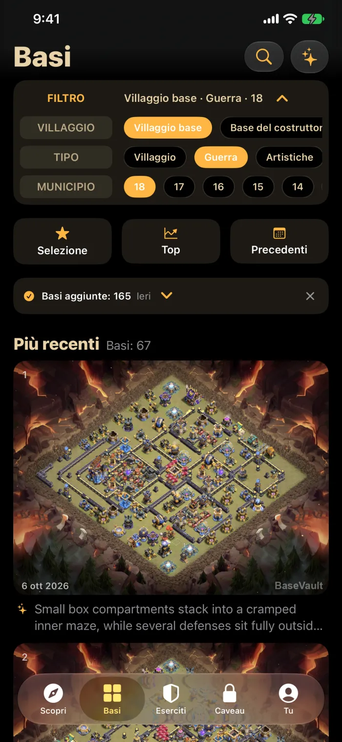 Il feed quotidiano di BaseVault con basi di guerra per il Municipio 18