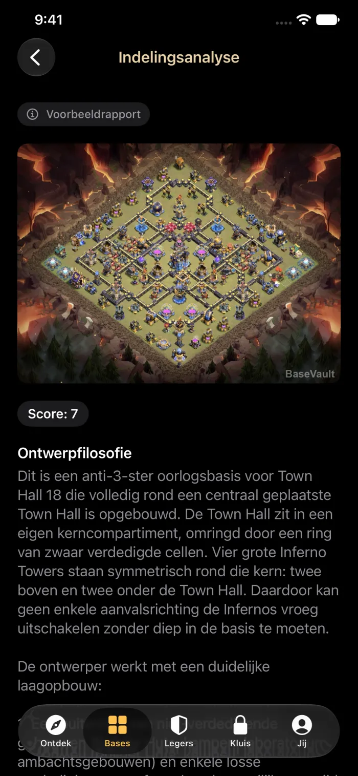 Een AI-rapport Indelingsanalyse dat een oorlogsbasis voor Stadhuis 18 beoordeelt en het ontwerp uitlegt