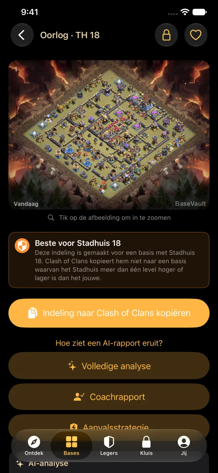 Een basisdetail met de knop Indeling naar Clash of Clans kopiëren