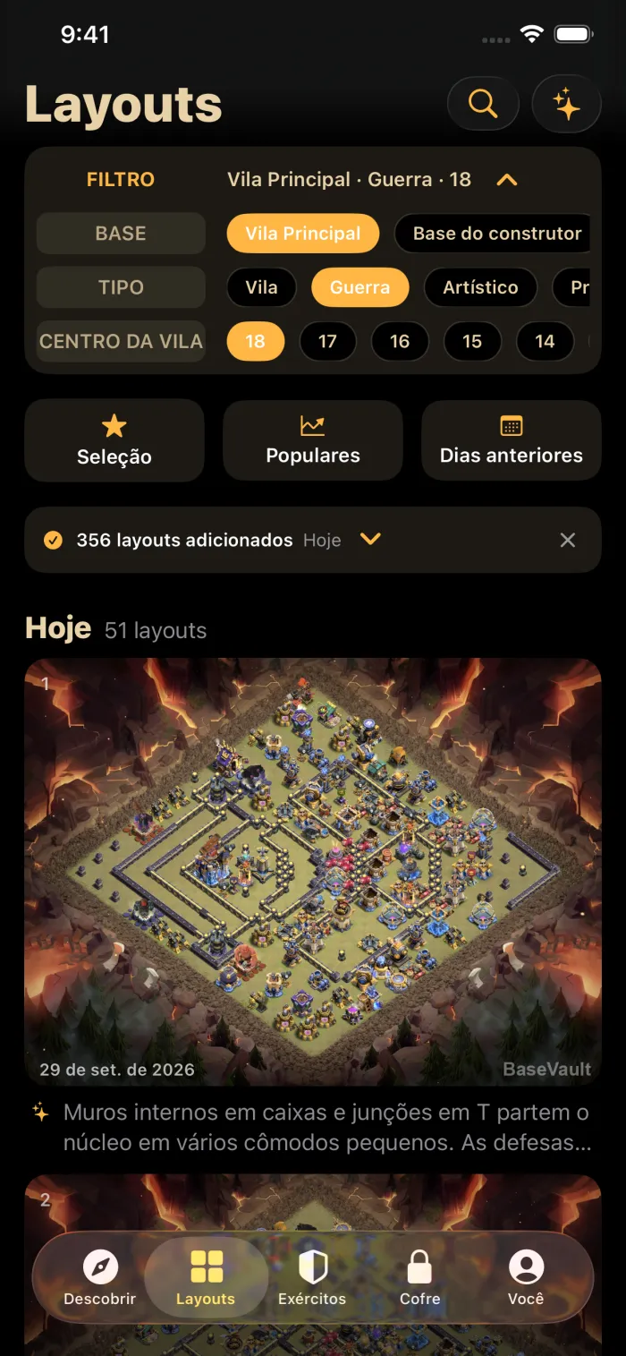 O feed diário do BaseVault com bases de guerra de Centro da Vila 18