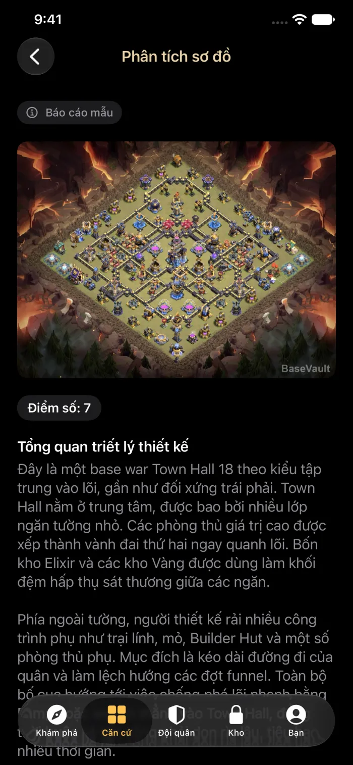 Báo cáo Phân tích sơ đồ bằng AI chấm điểm một căn cứ Hội Chiến Nhà Chính 18 và giải thích thiết kế của nó