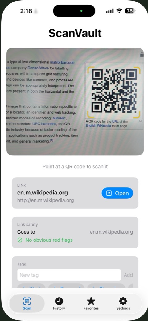 Scan screen